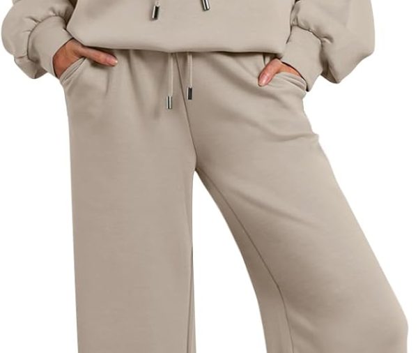 Lounge Sets for Women Sweatsuits 2 Piece Outfits 2025 Fall Drawstring Sweatshirt Wide Leg Sweatpants Tracksuit