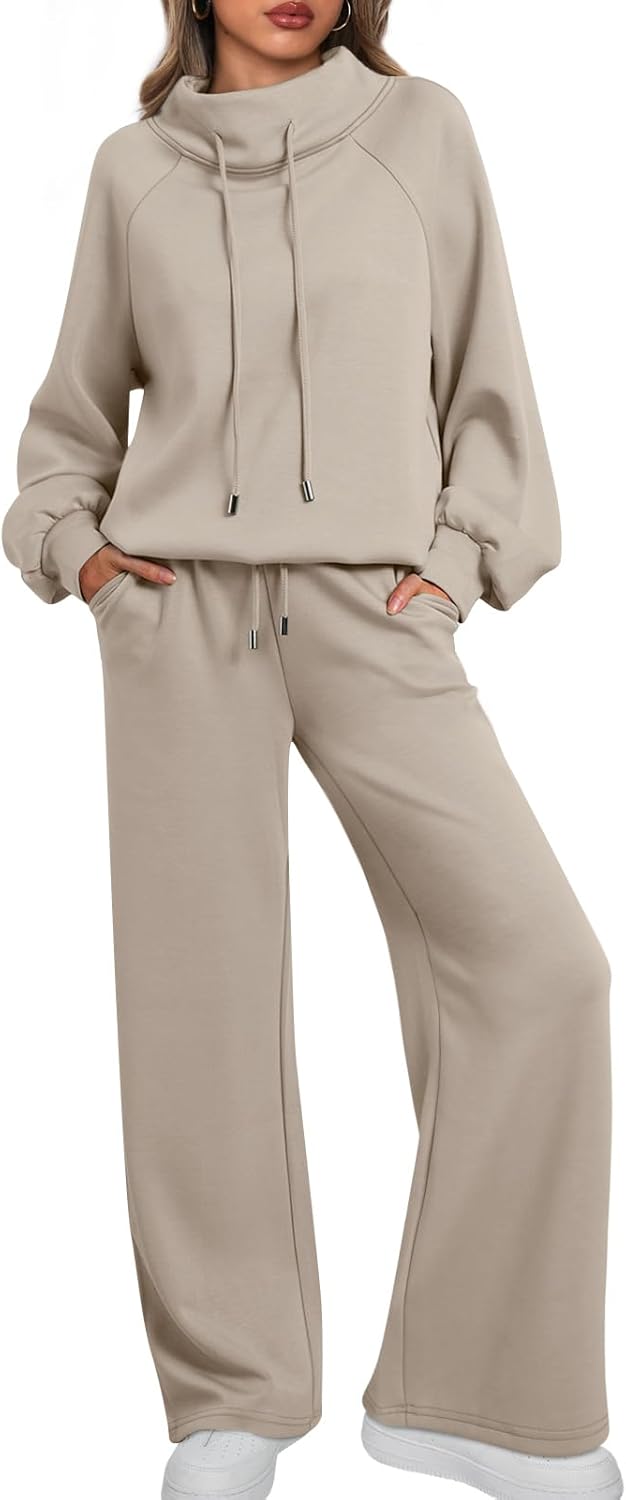 Lounge Sets for Women Sweatsuits 2 Piece Outfits 2025 Fall Drawstring Sweatshirt Wide Leg Sweatpants Tracksuit