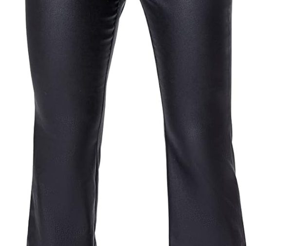 Women's High Waist Pockets Straight Leg Jeans Leather Look Pants