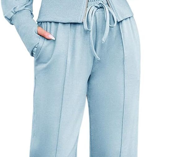 Womens 2 Piece Casual Outfit Workout Hoodie Sweatsuits with Sweatpant Travel Airport Track Suits Lounge Sets