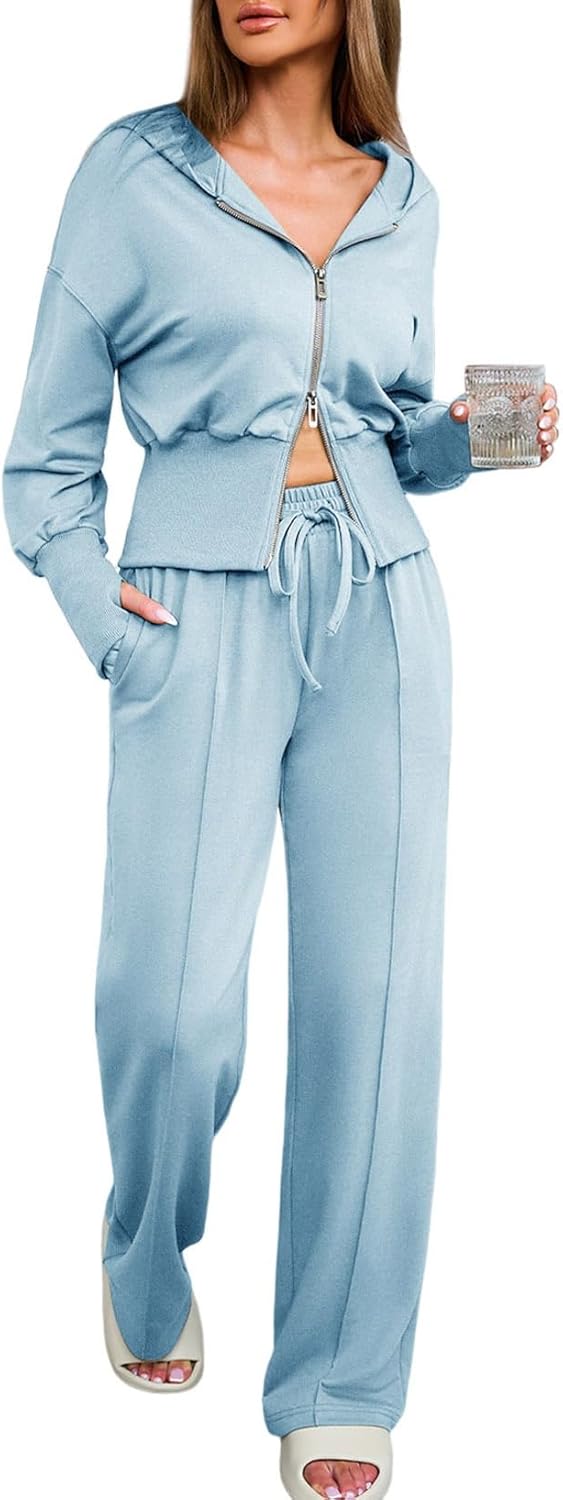 Womens 2 Piece Casual Outfit Workout Hoodie Sweatsuits with Sweatpant Travel Airport Track Suits Lounge Sets