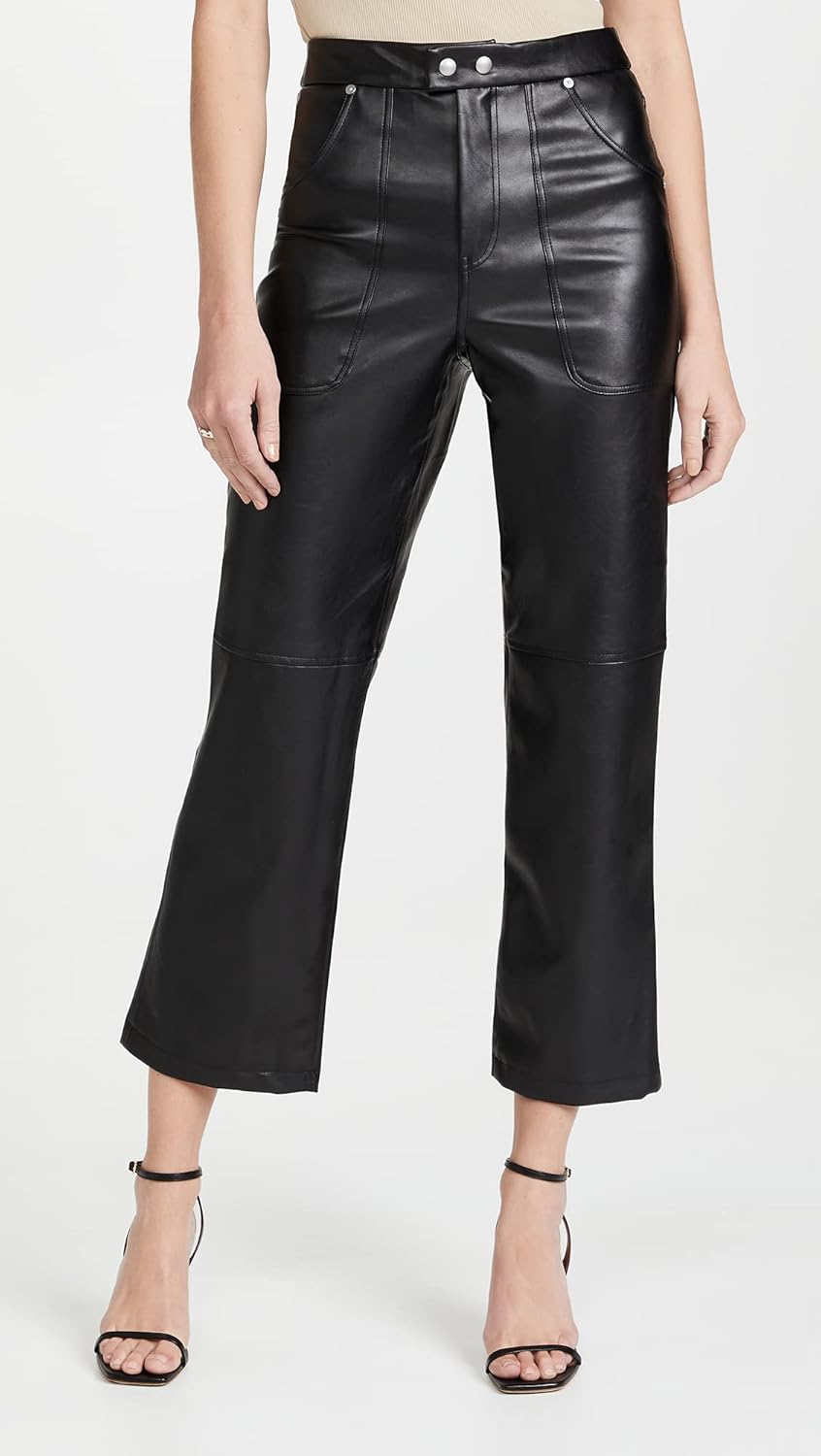 Womens Luxury Clothing Straight Leg Vegan Leather Pants, Pants - Image 2