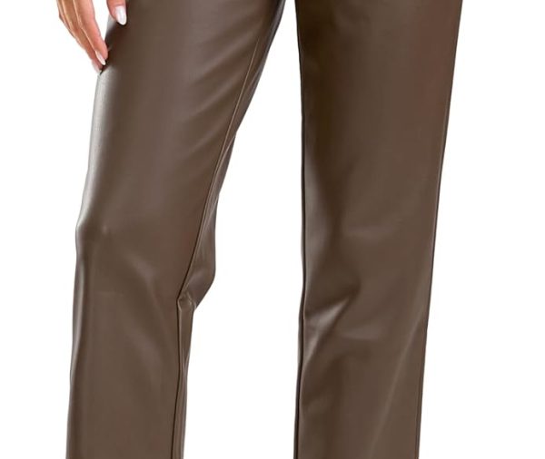 Women's Faux Leather Pants High Waisted Straight Leg Cropped Ale Trousers Matte Pleather Pants for Women