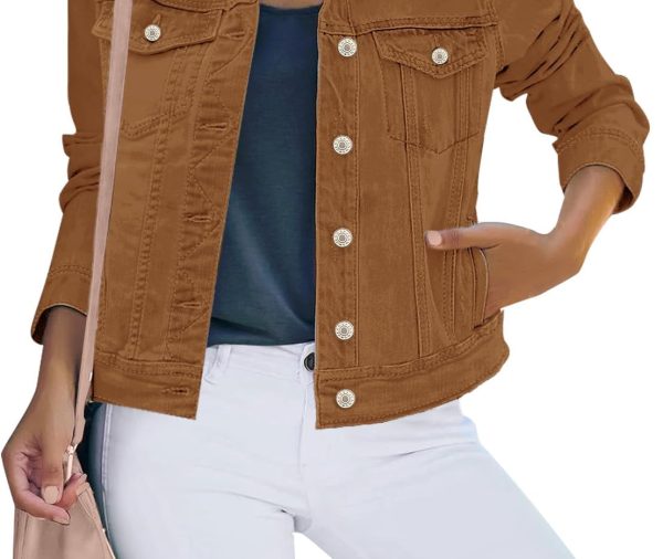 Women's Basic Button Down Stretch Fitted Long Sves Denim Jean Jacket