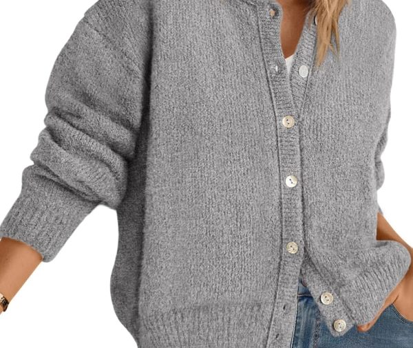 Long Sleeve Crewneck Button Down Womens Sweaters Fall Open Front Chunky Cardigan Sweaters for Women 2025