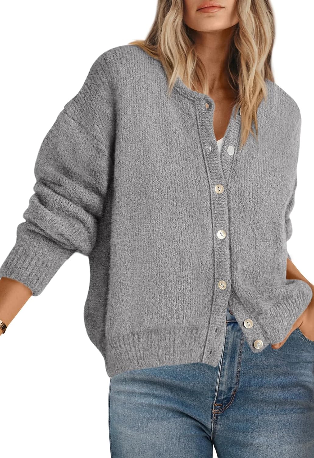 Long Sleeve Crewneck Button Down Womens Sweaters Fall Open Front Chunky Cardigan Sweaters for Women 2025