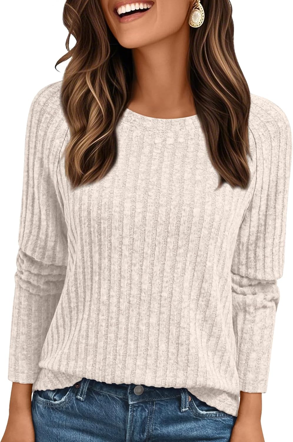 Womens Long Sleeve Shirts Fall Fashion Tops 2025 Crewneck Dressy Sweaters Tunic Winter Clothes Casual Outfits