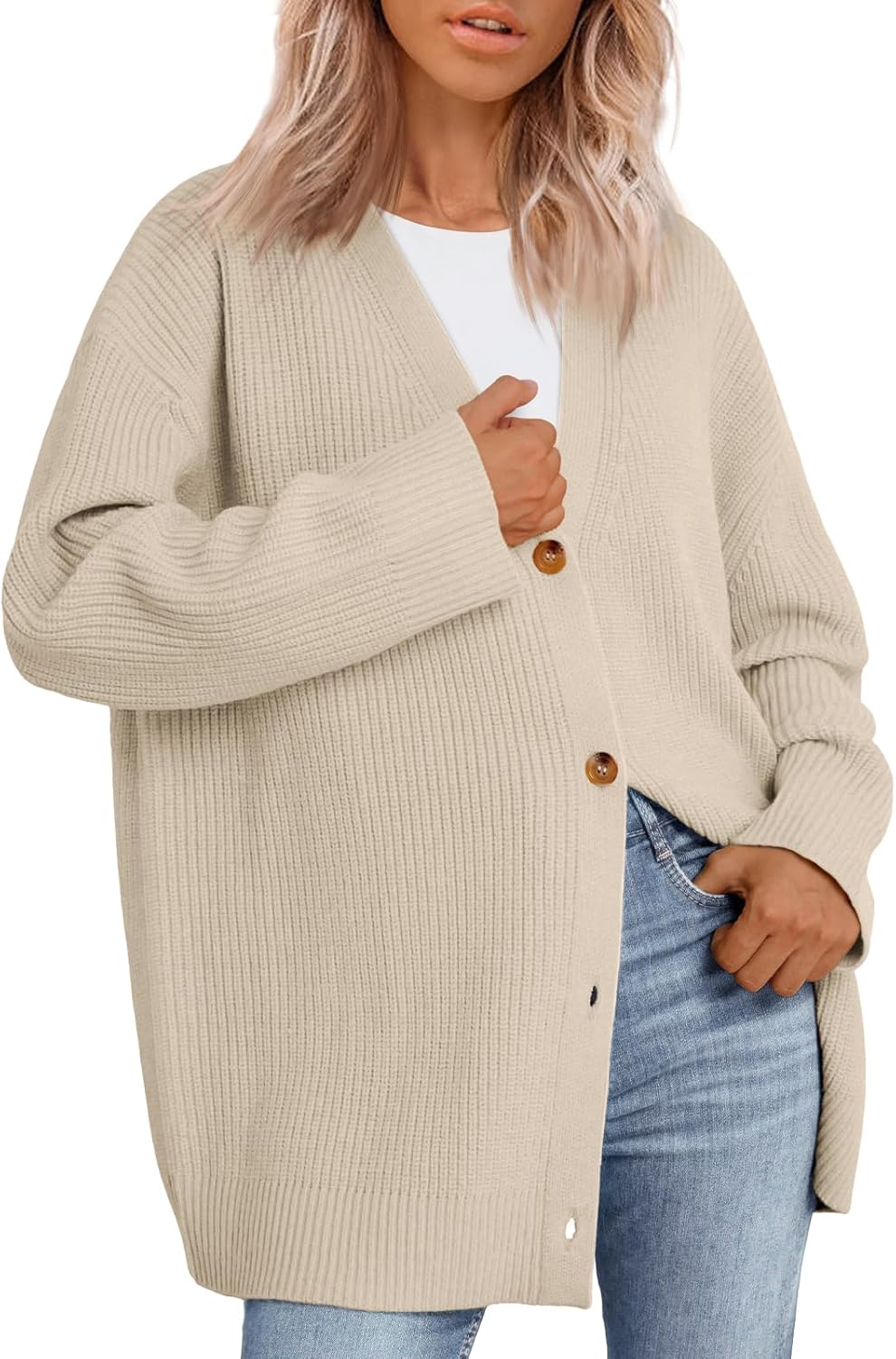 Women Oversized Cardigan Sweater 2025 Fall Outfits Cloth Fashion V Neck Knit Button Front Casual Trendy Tops