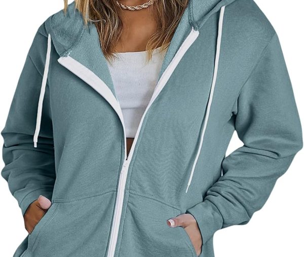 Women's Full Zip Up Hoodie Long Sleeve Hooded Sweatshirts Pockets Jacket Coat for Women