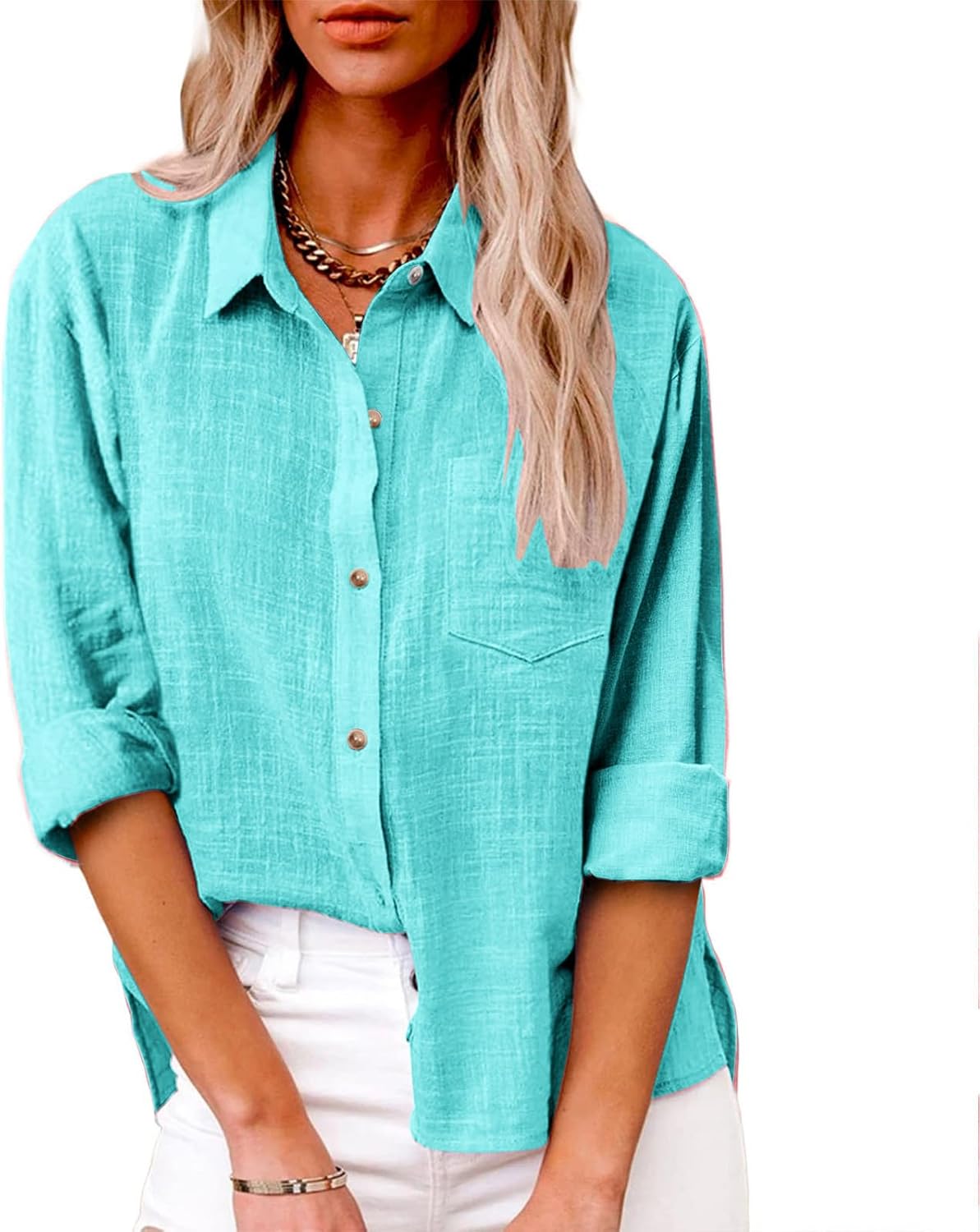 Button Down Shirts for Women Gauze Cotton Long Sleeve Shirt Collared Plus Size Blouses 2025 Summer Linen Tops Clothing - Image 2