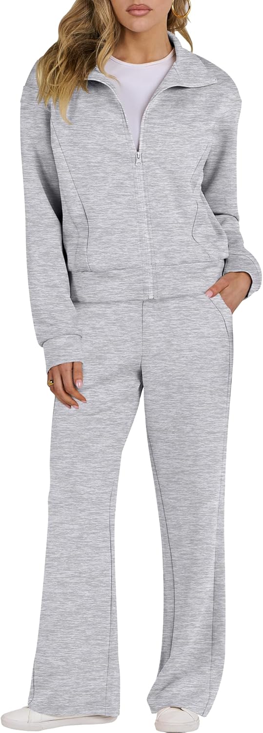 Lounge Sets for Women 2 Piece Outfits Sweatsuit Fall Zip Up Sweatshirts Wide Leg Pants Matching Sweat Set Tracksuit