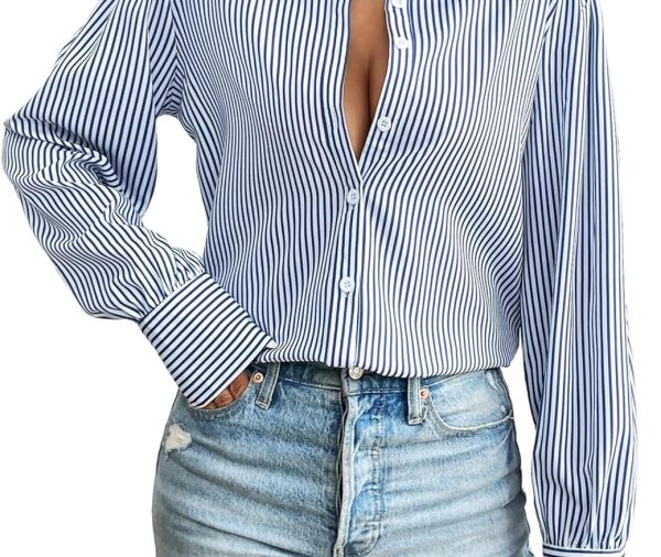 Womens Shirts Button Down Printed Lantern Long Sleeve Blouse Fashion Casual Tops 2025