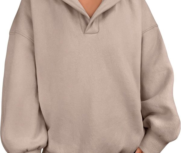 Womens Oversized Hoodies V Neck Sweatshirts Fleece Long Sleeve Pullover Y2K Clothes 2025 Fall Trendy Outfits